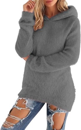 Generic Womens Oversized Fluffy Fleece Hoodie Longline Fuzzy Soft Cashmere Jumpers Ladies Pullover Sweatshirt Cozy Hooded Top Relaxed Fit Warm Loungewear for 