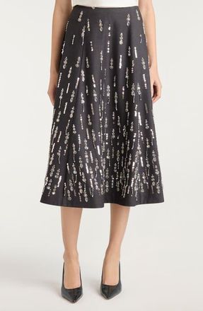 Cinq &agrave; Sept Selene Bead & Sequin Detail Skirt in Charcoal Multi at Nordstrom, Size 14