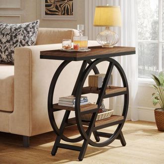 Tribesigns Tribesigns End Table for Living Room, 3-Tier Narrow Side Table with Storage, Wood Sofa Side Table with Geometric Metal Frame, Industrial Nightstand