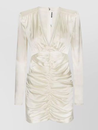 Rotate v neck ruched satin long sleeve dress