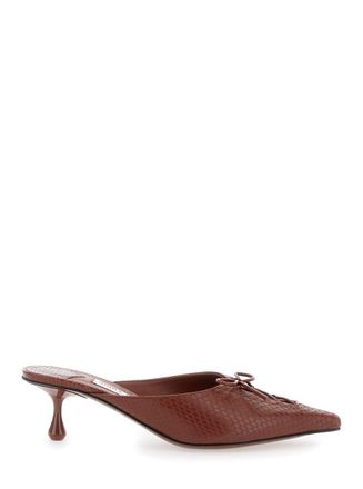 Jimmy Choo London Scarlett Brown Mules Wirh Sculpted Heel And Snakeskin Effect In Leather Woman