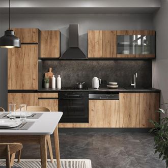 Vicco Mueble De Cocina R-line, Oro Power Roble/antracita, 300 Cm Forma De J