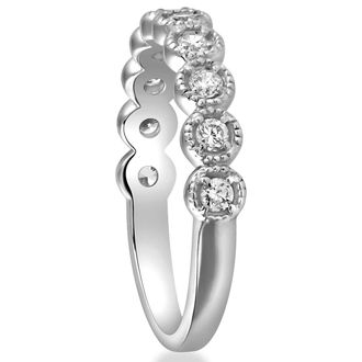 Pompeii3 1/2ct Diamond Ring Vintage Beaded Womens Wedding Band Antique 14k WG
