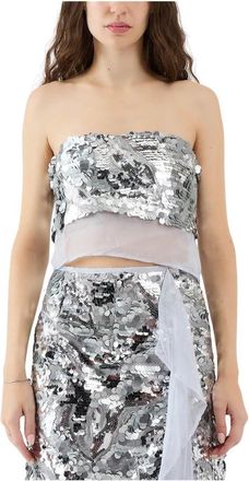 Sabina Mus&aacute;yev Pailletten en tule crop top - Dames - Tops zonder mouwen - Grijs - S - Tule - Tops