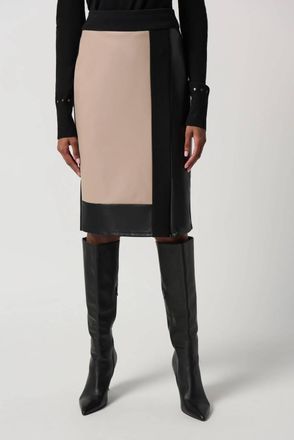 Joseph Ribkoff Bardot Heavy Knit And Faux Leather Pencil Skirt In Black/latte