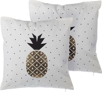 Beliani Conjunto De Cojines Decorativos Con Pi&ntilde;as Blanco Y Dorado 45 X 45 Cm Decoraci&oacute;n Moderna Minimalista Yasmin