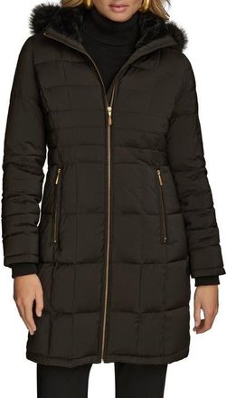 DKNY Water Resistant Puffer Coat with Faux Fur Trim in Black at Nordstrom, Size X-Small