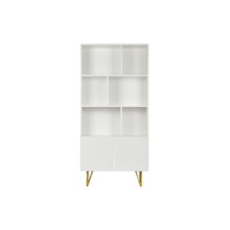 Miliboo Miliboo - Estanter&iacute;a De Dise&ntilde;o Con Grabados Blanco Mate Y Metal Dorado Con 2 Puertas 86 Cm Ozen