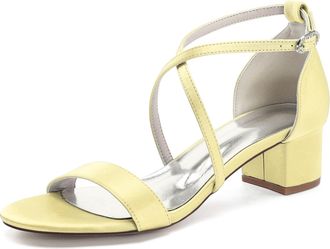 Generic Bridal Chunky Heels Women Wedding Satin Peep Toe Low Heel Sandals Prom Party Dressy Walking Shoes 4.5Cm,Yellow,4 UK