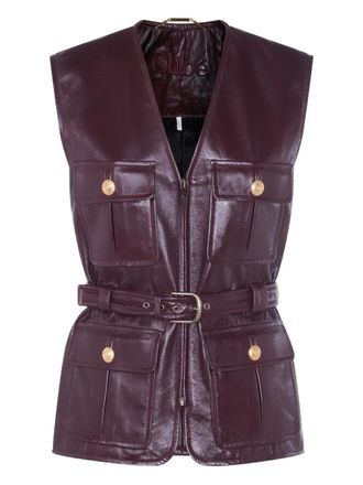 Chloé belted leather pocket vest - women - Lamb Skin/Viscose/Cotton - 38 - Purple