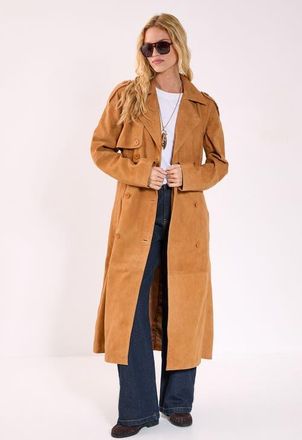 NASTY GAL Real Suede Trench Coat in Tan at Nordstrom, Size 10