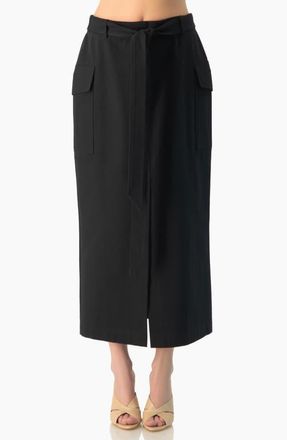 Ivonne High-Rise Belted Straight Midi Skirt with Side Slit in Black at Nordstrom, Size 14