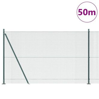 Berkfield Home Green Welded Wire Fence with 13 Flanged Posts Green 1.4x50 m Steel
