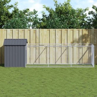 vidaXL Caseta Perros Con Tejado Acero Galvanizado Gris 117x405x123 Cm Vidaxl