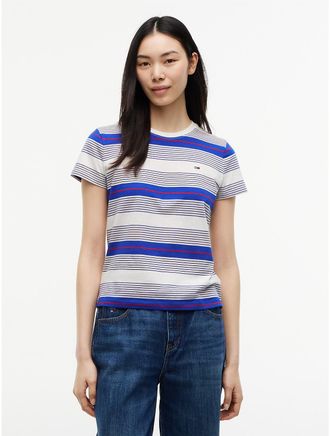 Tommy Hilfiger Womens Tommy Jeans Striped Crewneck T-Shirt - Blue Stripe - XL