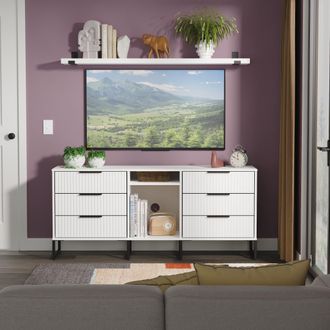Lewis's Fluted 6 Drawer Sideboard in White Matt - Ready Assembled - Lewiss Home | TJ Hughes