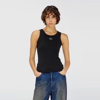 Diesel Slim ribbed tank top with metallic Oval D - T-Shirts - Woman - Black