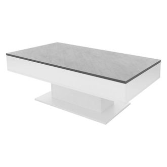 ML Design Ml-design Mesa De Centro Baja Con 2 Compartimentos De Almacenaje 110 X 60 X 40 Cm Tablero Elevable Blanco Con Aspecto De Hormig&oacute;n Tablero De Part&iacute;cula