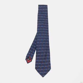 S.T. Dupont S. t. Dupont Vintage Blue Printed Silk Jacquard Tie