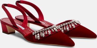 Manolo Blahnik Bequila 30 embellished velvet slingback pumps