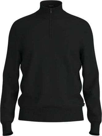 HUGO BOSS Merino-wollen trui met ritskraag - Heren - Coltruien - Zwart - 2XL - Wol - Truien & Vesten