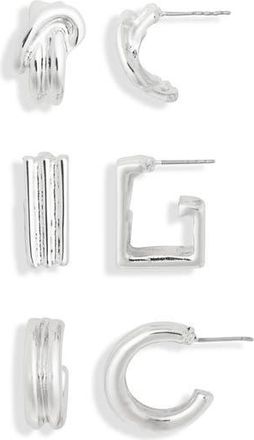 Nordstrom Rack 3-Pack Geo Assorted Hoop Earrings in Silver at Nordstrom Rack