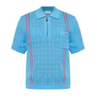 Versace V-neck Knitwear, male, Blue, Size: XL Pocket Polo Shirt