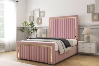 Comfort Beds Boston Gold Plush Bed Frame - 50 Upholstered Headboard in Pink | Size: King