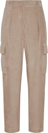 Brunello Cucinelli straight-leg suede trousers - women - Leather - 42 - Brown