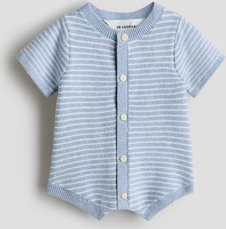 H&M Purl-knit Cotton Romper Suit in Light Blue/white Striped at Nordstrom, Size Newborn