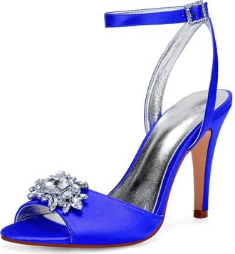 Generic Wedding Bridal Heels Womens Ankle Strap Open Toe Stiletto High Heels Satin Heeled Sandals for Prom, Party, Daily 10.5Cm,Blue,8 UK