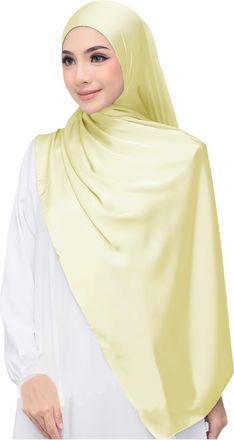 Lina & Lily Luxury Satin Hijab Head Scarf Shawl Wrap for Muslim Women Extra Long (Yellow)
