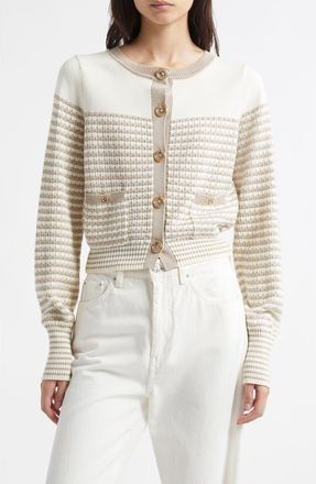 Ramy Brook Bea Metallic Stripe Cotton Blend Cardigan in Sandstone Ivy Textured Stripe at Nordstrom Rack, Size X-Small