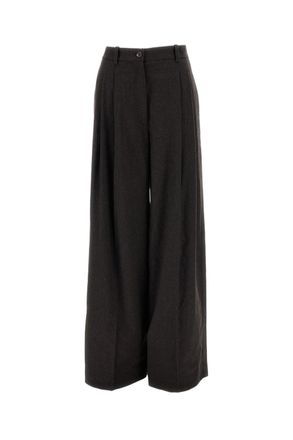 Ralph Lauren Collection Taupe Grey Melange Clarice Pleated Wool Straight-Leg Pants