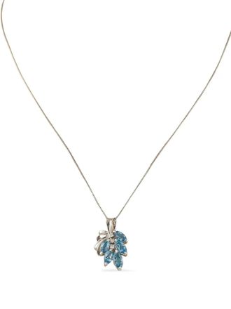 Luxury Bazaar platinum diamond and aquamarine necklace - Silver