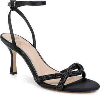 Badgley Mischka Fiji Ankle Strap Sandal in Black Satin at Nordstrom, Size 8.5