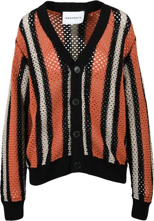 Amaranto Black-Beige Tricot Striped Cotton Cardigan