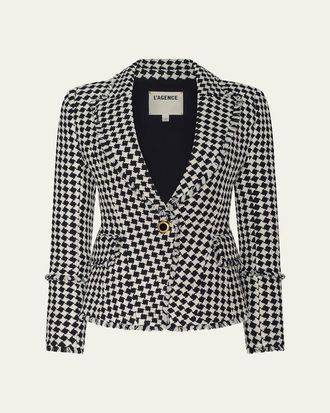 L'agence Kaisley Diamond Textured Tweed Single-Breasted Blazer