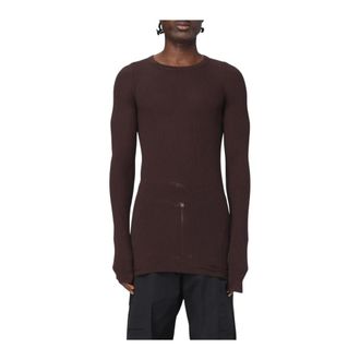 Rick Owens Long Sleeve T-Shirts, male, Brown, XL, Long Sleeve Ribbed Top Slim Fit