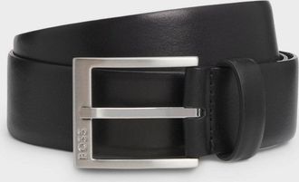 Boss Orange by Hugo Boss Mens Italian-Leather Belt with Silver-Toned Buckle - Black - Size 36 (Waist)