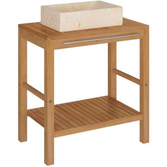 vidaXL Mueble Tocador Madera Teca Maciza Con Lavabo De M&aacute;rmol Crema Vidaxl