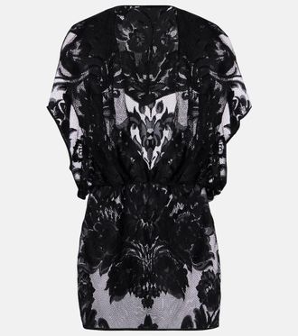 Norma Kamali Hooded floral mesh minidress