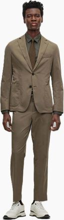 HUGO BOSS Mens Solid Patterned Lapel Collared Full Suit - Green - Size: 46L 56l