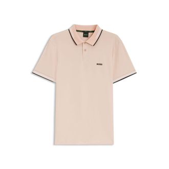 BOSS Stretch-cotton slim-fit polo shirt with branding and stripes