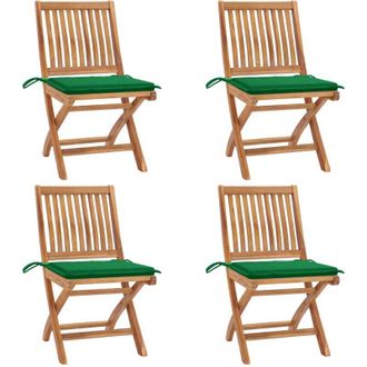 vidaXL Sillas De Jard&iacute;n Plegables 4 Uds Madera Maciza Teca Con Cojines Vidaxl