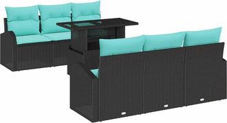 vidaXL Conjunto De Sof&aacute; De Jard&iacute;n 7 Uds. Negro Rattan De Poli&eacute;ster Vidaxl