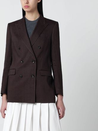 Tagliatore Brown Linen Blend Double Breasted Jacket