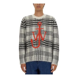 J.W.Anderson Round-neck Knitwear, male, Multicolor, Size: XL Tartan Check Crewneck Jumper