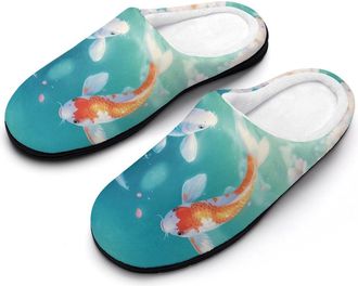 Generic Japanese Fish Printed Womens Slippers Warm House Slippers Indoor House Shoes with Anti-Skid Rubber Sole