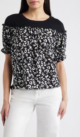Loveappella Contrast Yoke Top in Black/Beige at Nordstrom, Size X-Small